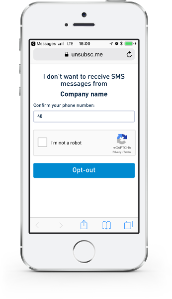 Screen of the Opt-Out SMS feature