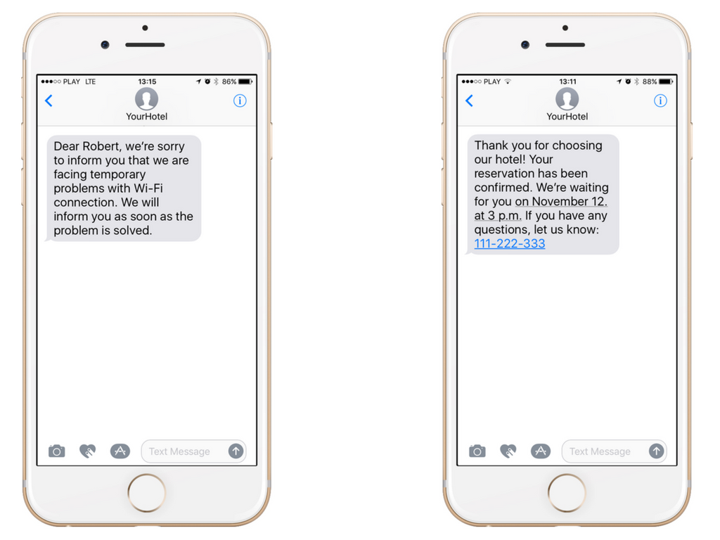 SMS sent by a hotel