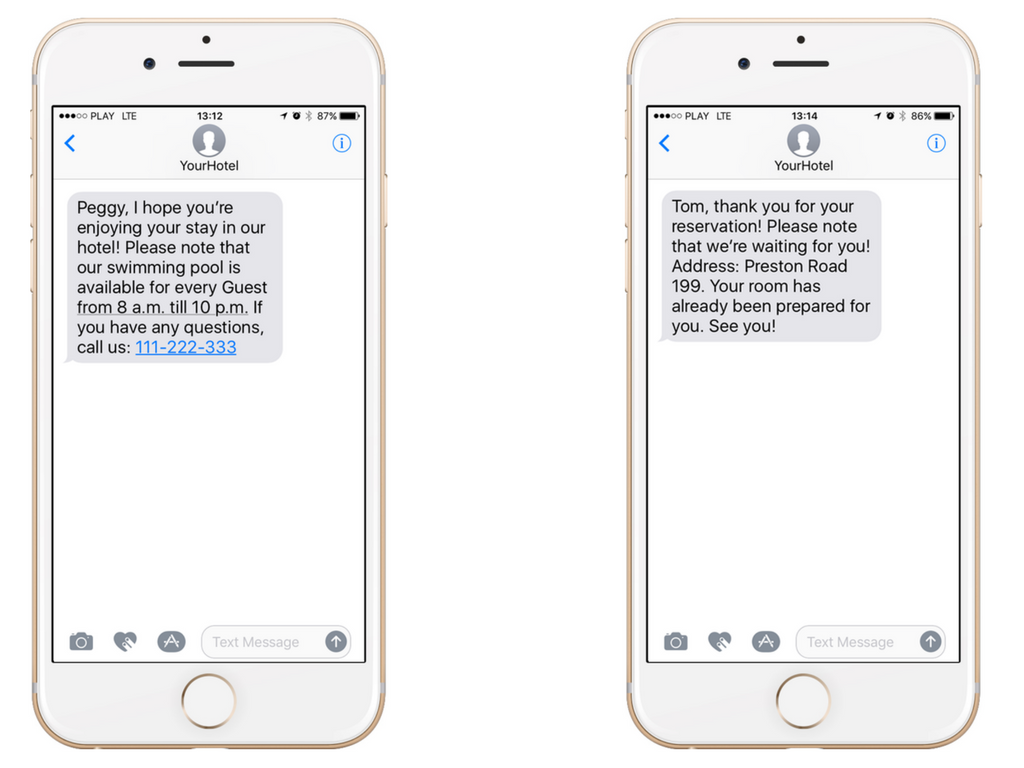 SMS sent by a hotel