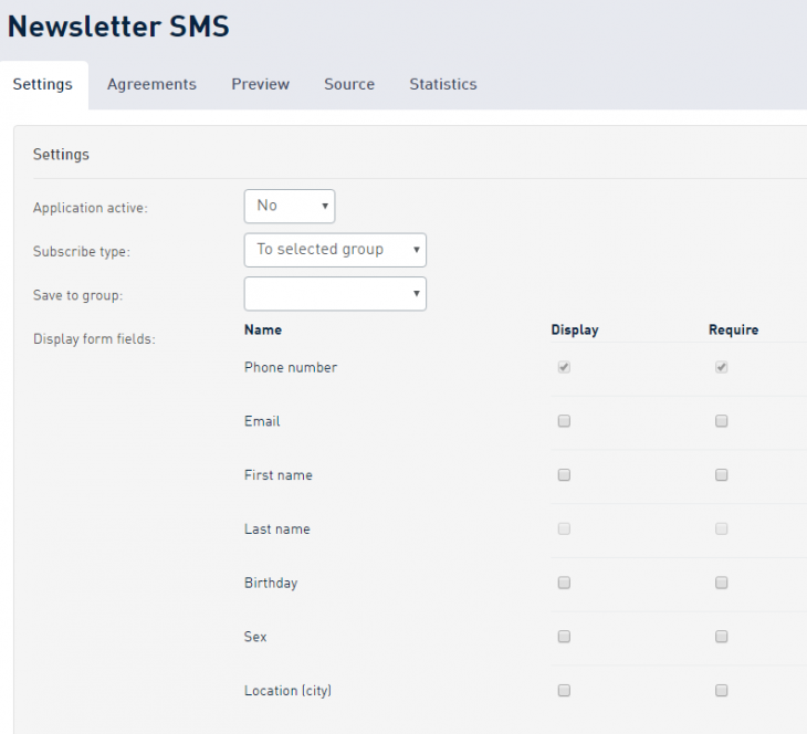 SMS Newsletter options in Customer Portal