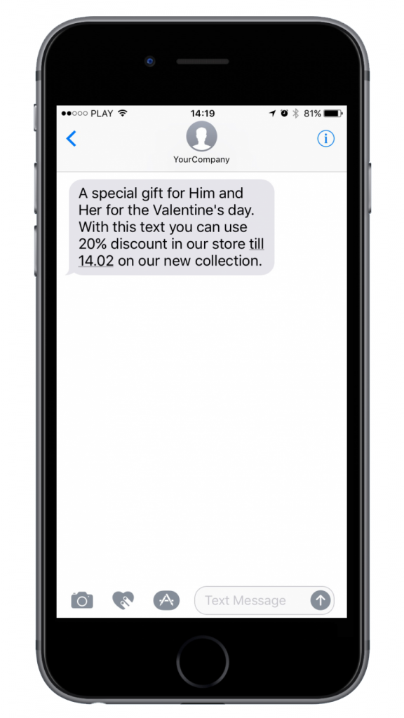 Valentines Day SMS message example