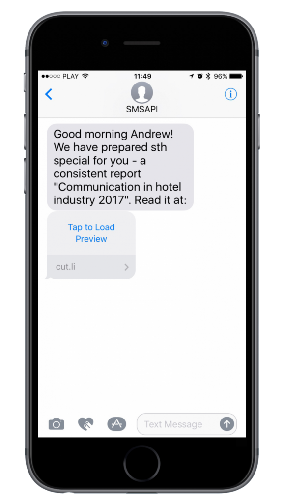 Text message with the cut.li short link