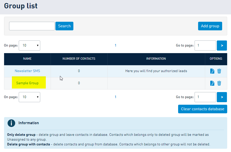 Creating a contact group in SMSAPI Customer Portal