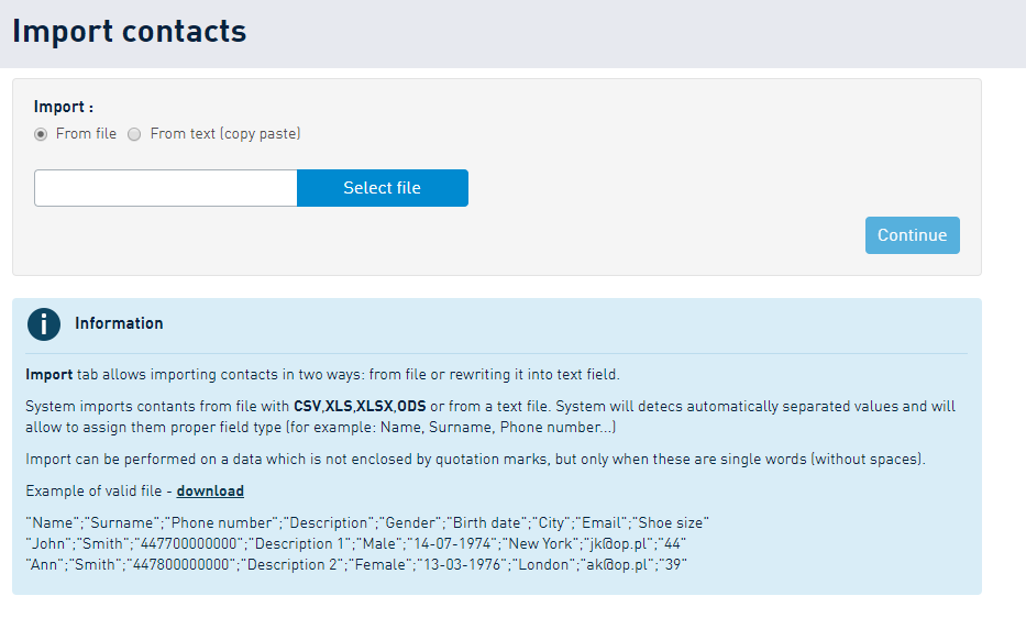 Importing a contact database to SMSAPI Customer Portal