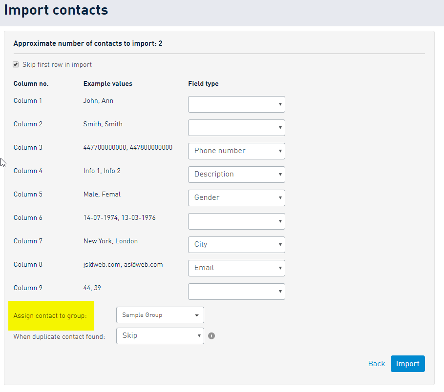 Selecting field types during import