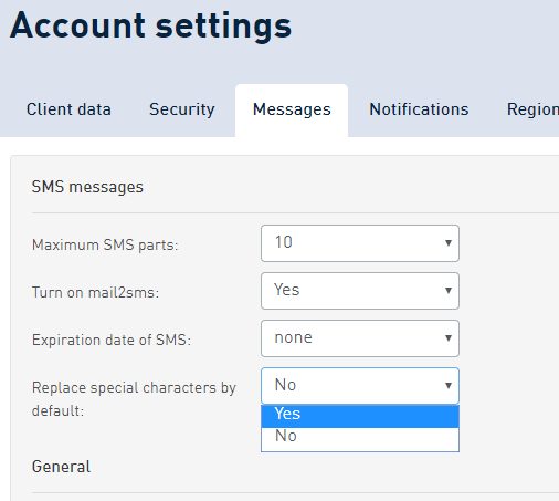 SMSAPI account settings