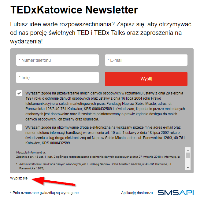 An example of SMS Newsletter with Opt-out