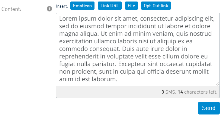 Number of messages and characters left counters in the SMS gateway