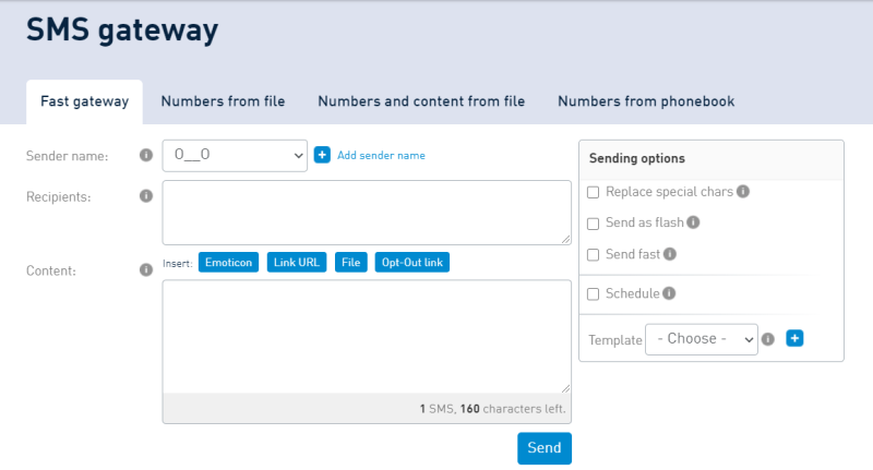 Send text messages from the SMS gateway