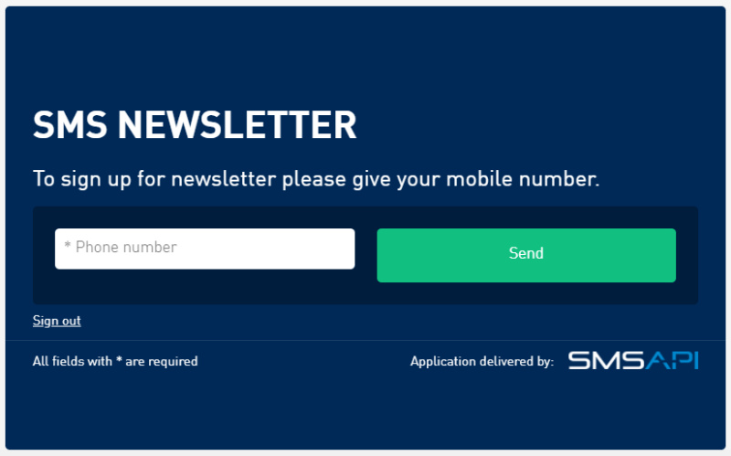 SMS Newsletter widget created in the SMSAPI Customer Portal