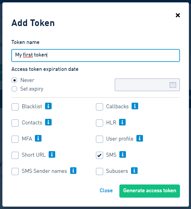 Adding tokens in SMSAPI Customer Portal