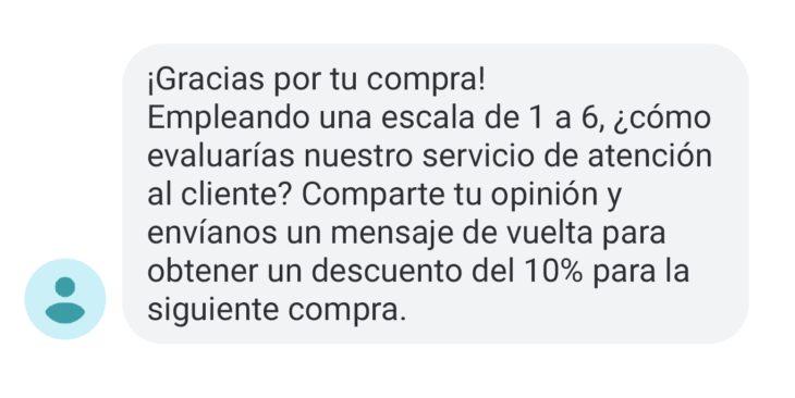 Ejemplo de mensaje de texto con una solicitud de retroalimentación 