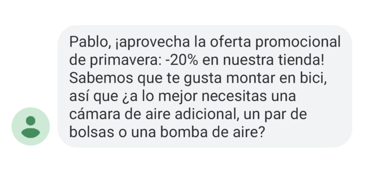 Ejemplo de mensaje SMS orientado al remarketing 