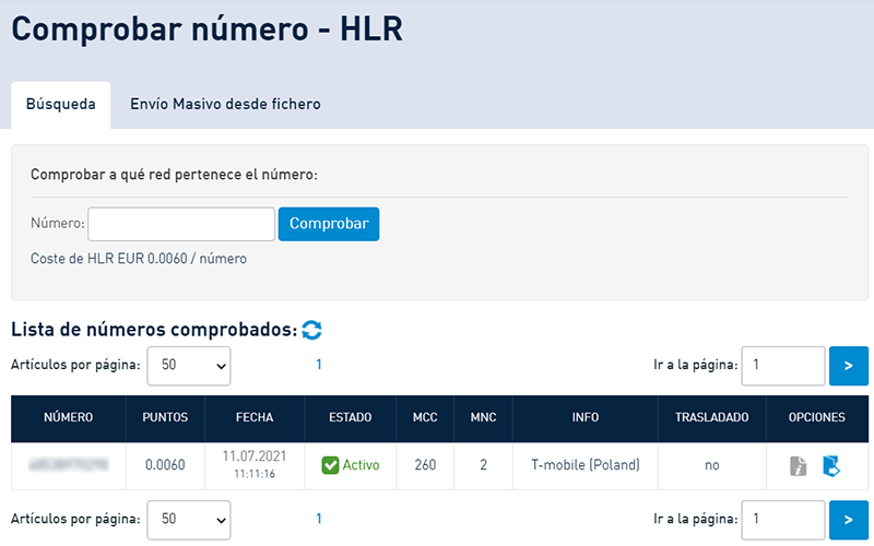 Comprobar número - HLR