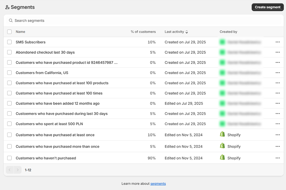 Shopify segments