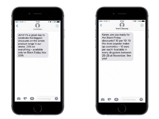 Examples of SMS messages