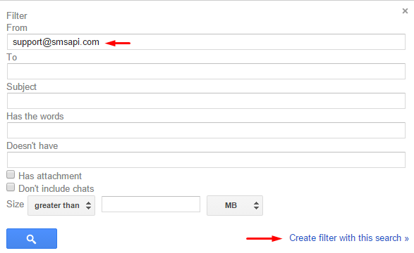 Create filters with the SMSAPI label in Gmail